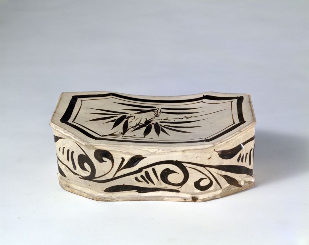 图片[1]-Cizhou kiln white ground black flower bamboo pillow-China Archive